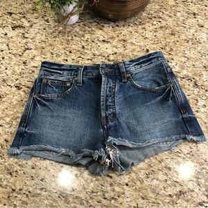 Free People Highwaisted Medium Wash Raw Hem Cutoffs Denim Shorts 24